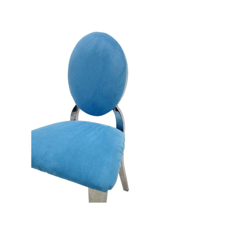 F-KC132-LB Kids silver Dior chair in light blue fabric with silver plated frame