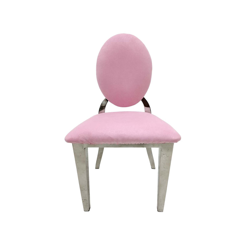 F-KC132-LP Kids silver Dior chair in light pink fabric with silver plated frame