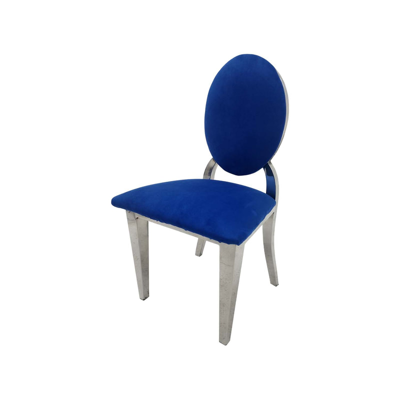 F-KC132-MB Kids silver Dior chair in midnight blue fabric with silver plated frame