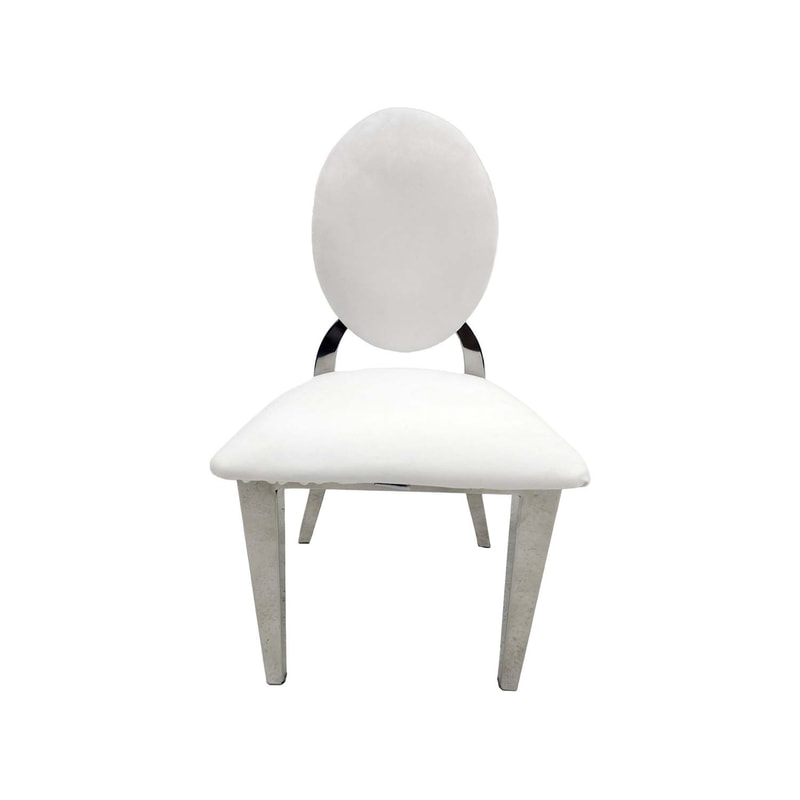 F-KC132-WH Kids silver Dior chair with white leatherette seat pads
