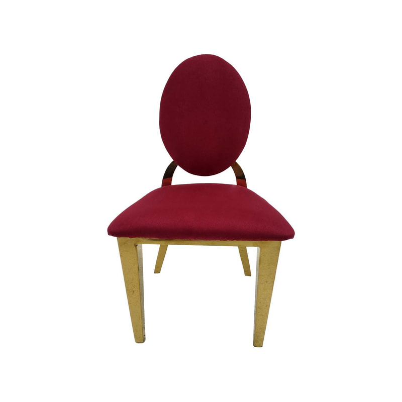 F-KC133-DR Kids gold Dior chair in dark red fabric with gold plated frame