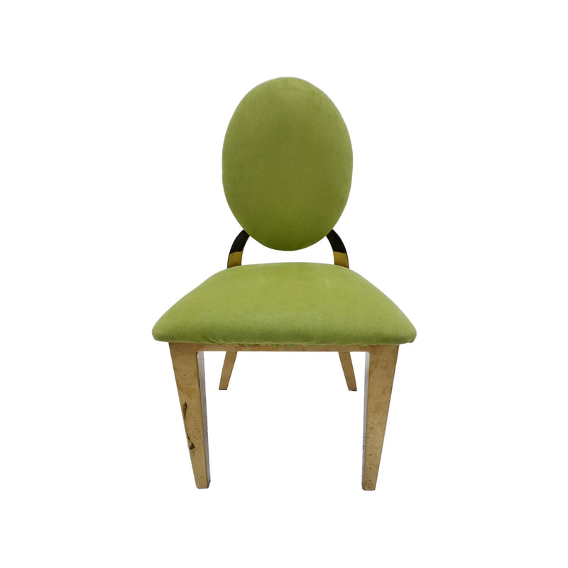 F-KC133-GL Kids gold Dior chair in lime green fabric with gold plated frame