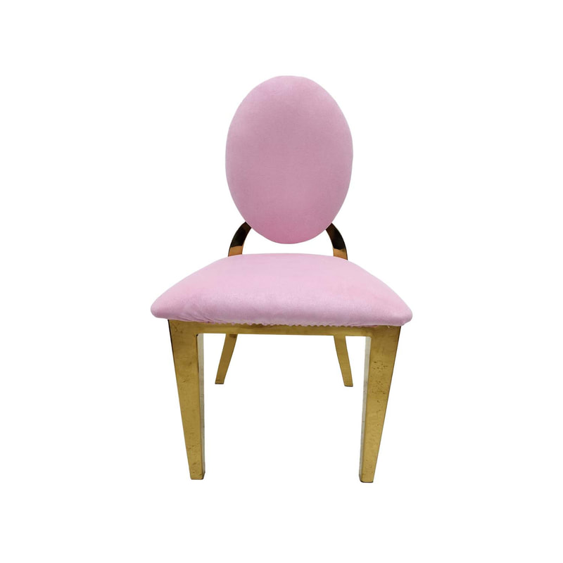 F-KC133-LP Kids gold Dior chair in light pink fabric with gold plated frame