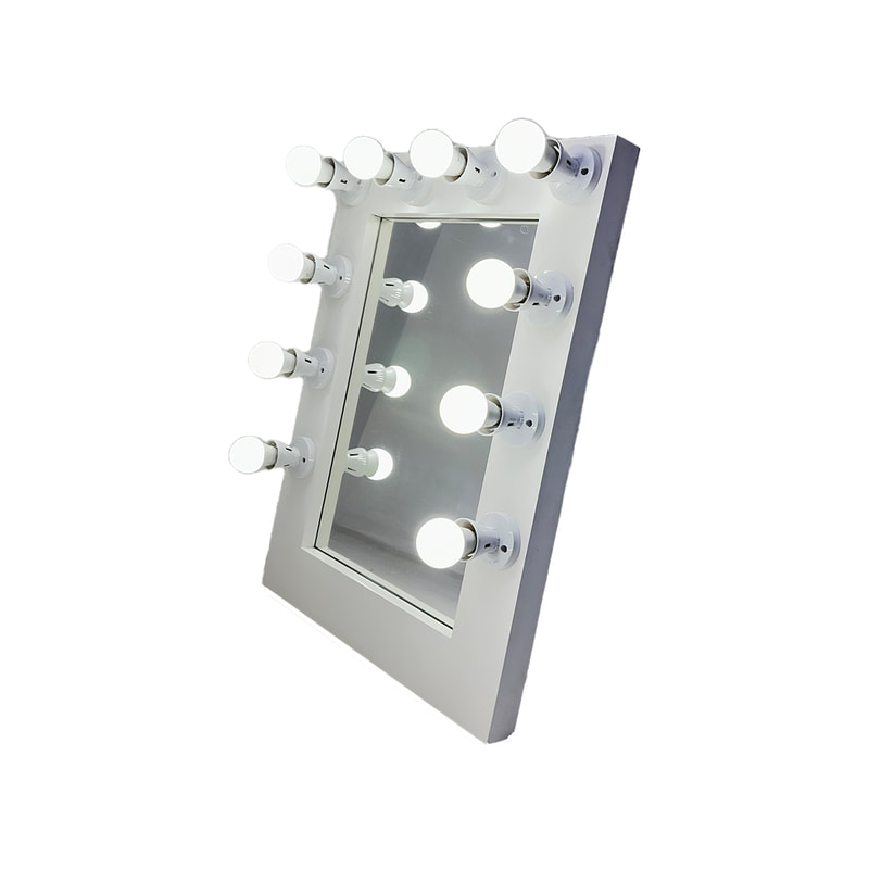 F-MI103-WH Tamara table top mirror in white with LED bulbs