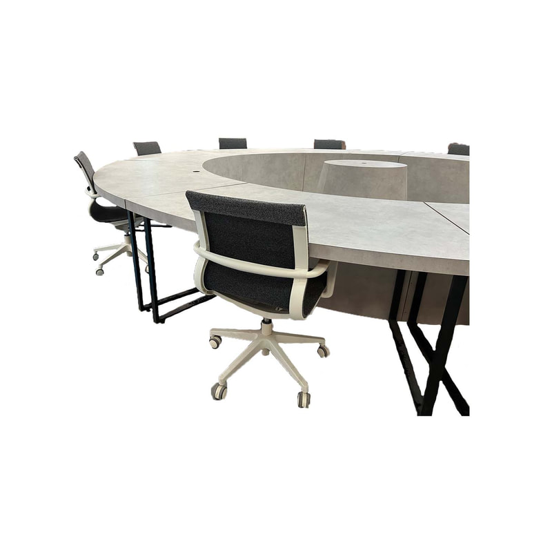 F-MT101-CC Melker round meeting table in concrete effect top with black metal legs