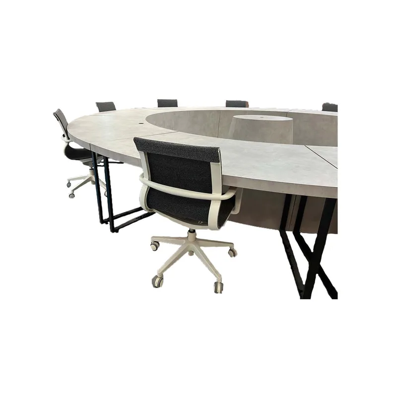 F-MT101-CC Melker round meeting table in concrete effect top with black metal legs