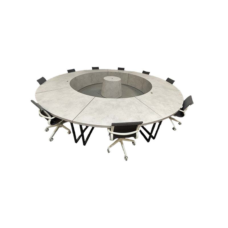 F-MT101-CC Melker round meeting table in concrete effect top with black metal legs