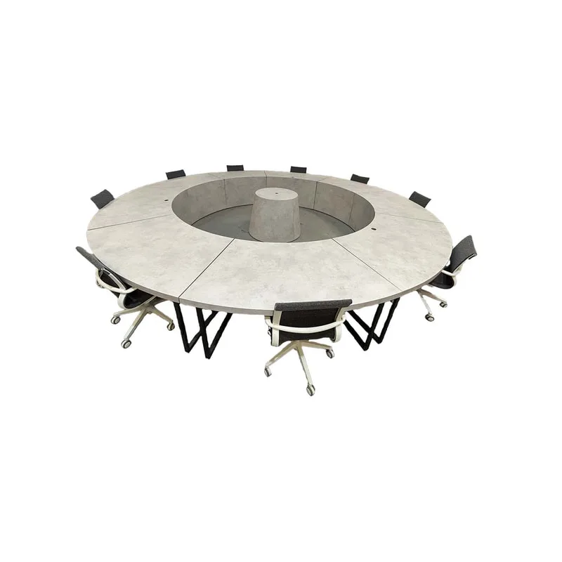 F-MT101-CC Melker round meeting table in concrete effect top with black metal legs