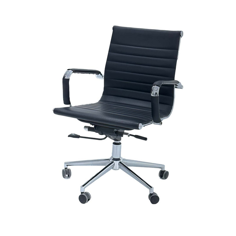 F-OC101-BL Leo swivel office chair in black leatherette with metal frame