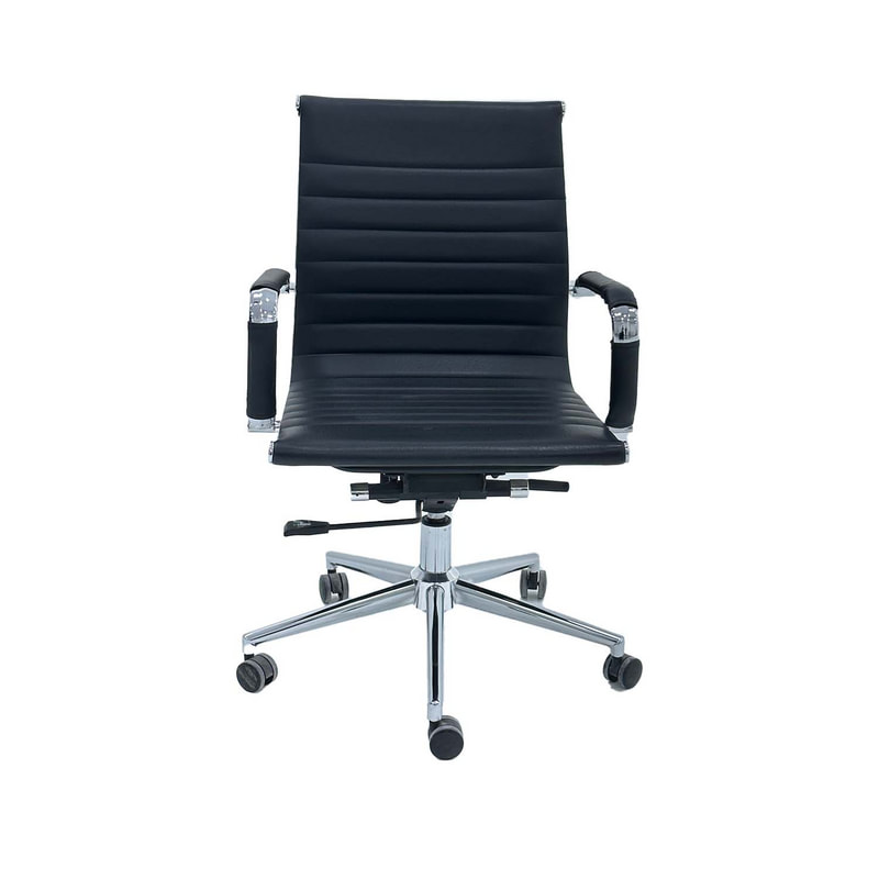 F-OC101-BL Leo swivel office chair in black leatherette with metal frame