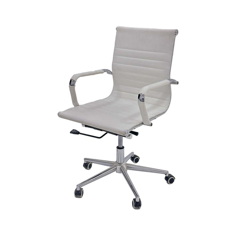 F-OC101-WH Leo swivel office chair in white leatherette with metal frame