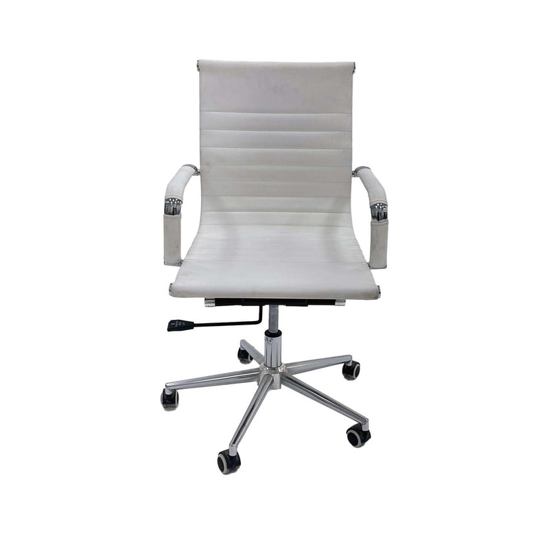 F-OC101-WH Leo swivel office chair in white leatherette with metal frame