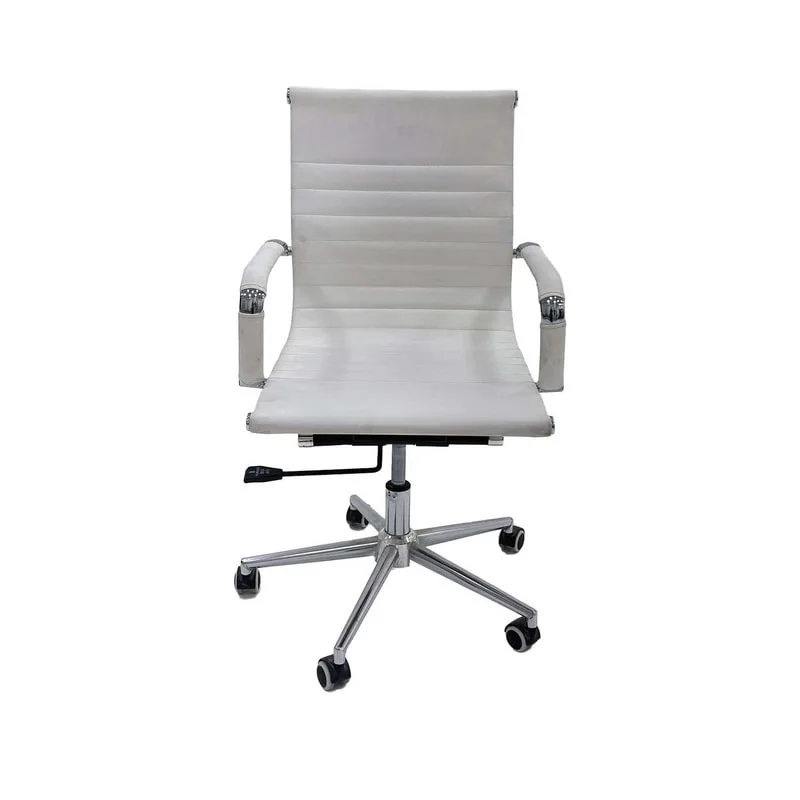 F-OC101-WH Leo swivel office chair in white leatherette with metal frame