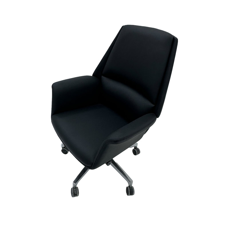 F-OC106-BL Egbert office chair in black leatherette with a low backrest on wheels 