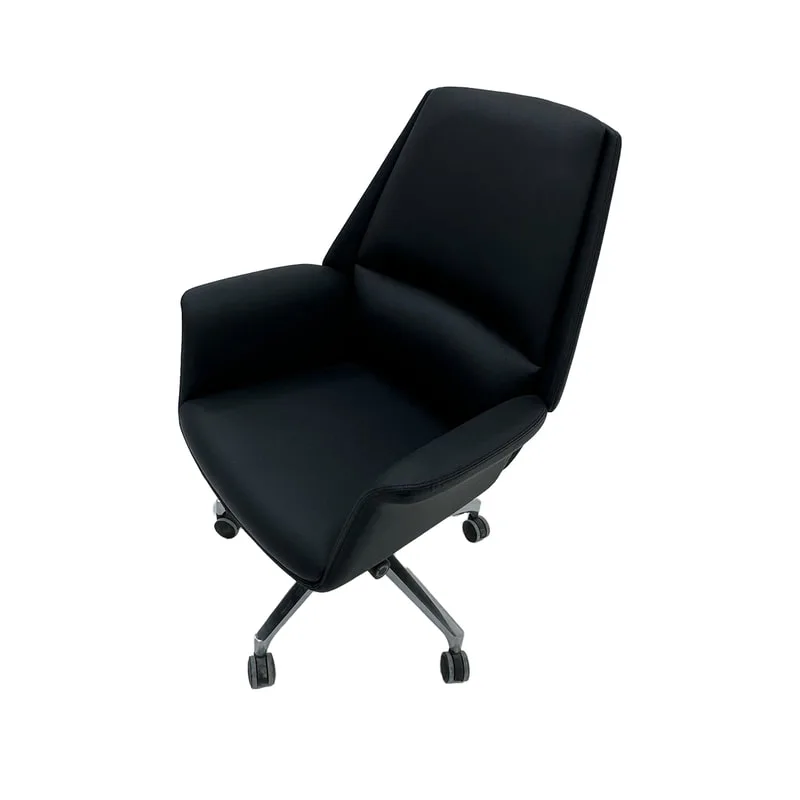 F-OC106-BL Egbert office chair in black leatherette with a low backrest on wheels 