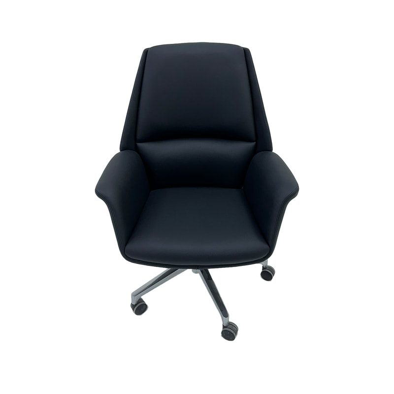 F-OC106-BL Egbert office chair in black leatherette with a low backrest on wheels 
