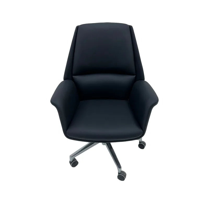 F-OC106-BL Egbert office chair in black leatherette with a low backrest on wheels 