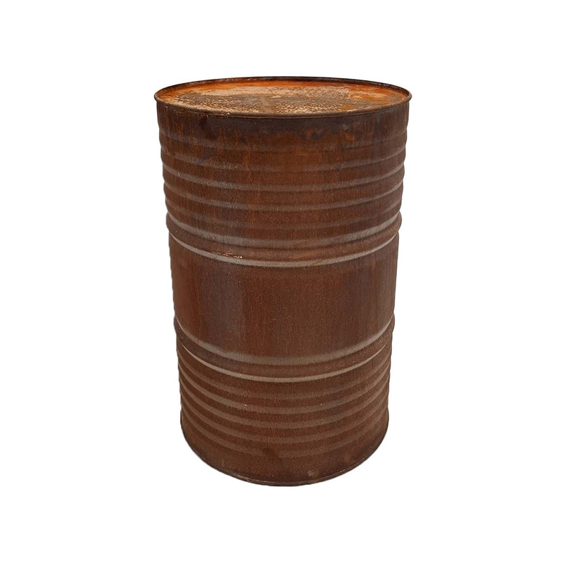 F-OL102-DS Oil drum in distressed / rusted metal finish