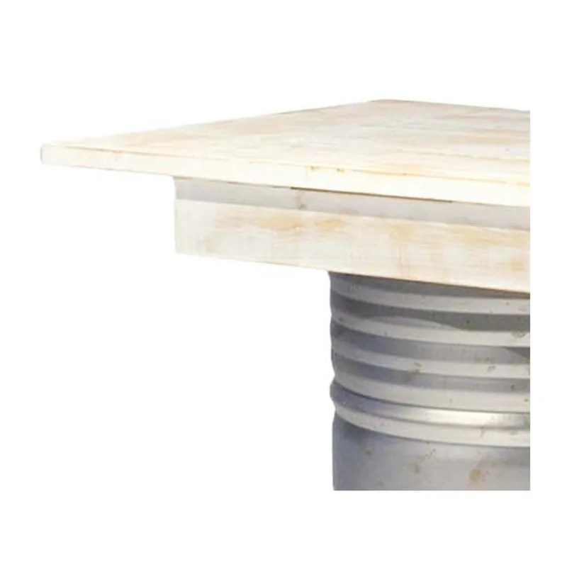 Type 2 Rex high table in off-white tinted wood with distressed oil drum