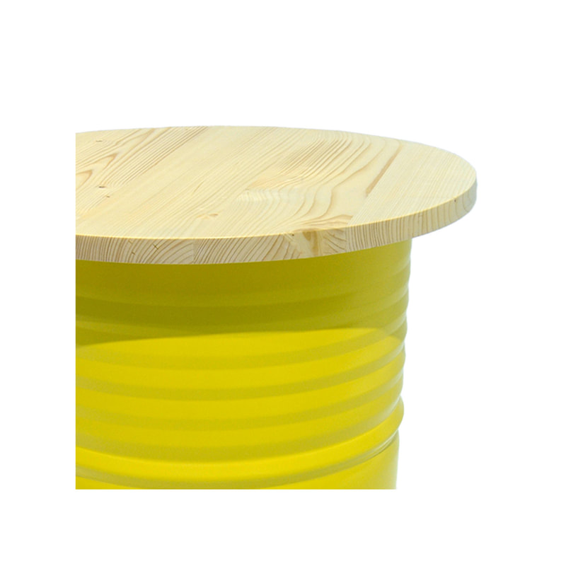 F-OL505-BY Arki high table in bright yellow with a light wooden top