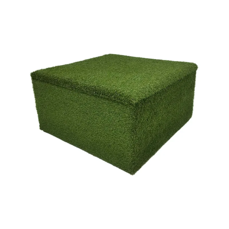 F-OT121-GS Eden ottoman in artificial grass with dark wooden feet 