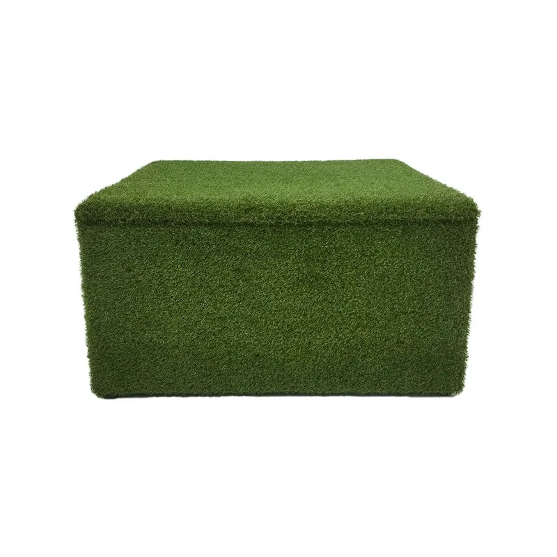F-OT121-GS Eden ottoman in artificial grass with dark wooden feet 