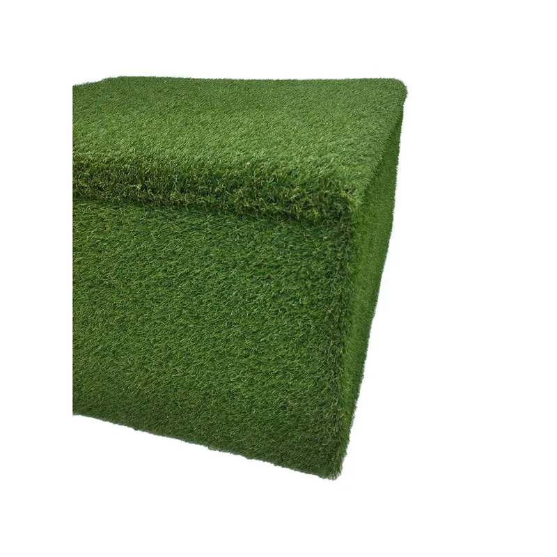F-OT121-GS Eden ottoman in artificial grass with dark wooden feet 