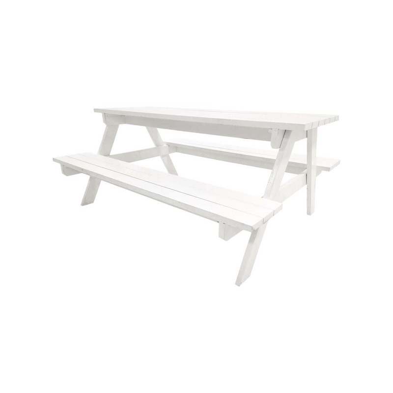 F-PB101-WH Picnic bench in white wood. Seats 6-8 people.