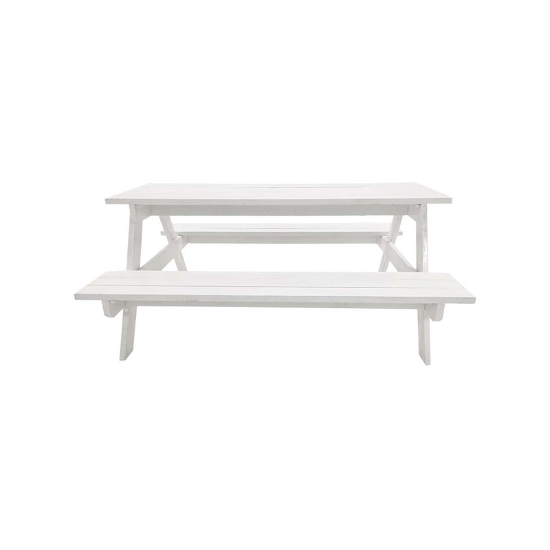F-PB101-WH Picnic bench in white wood. Seats 6-8 people.