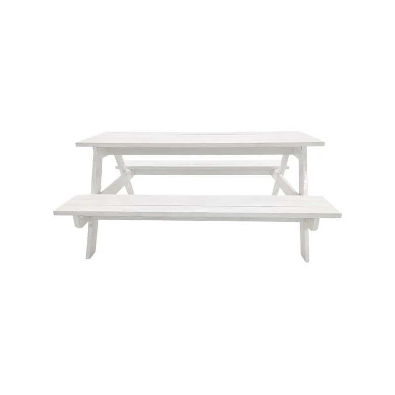 F-PB101-WH Picnic bench in white wood. Seats 6-8 people.