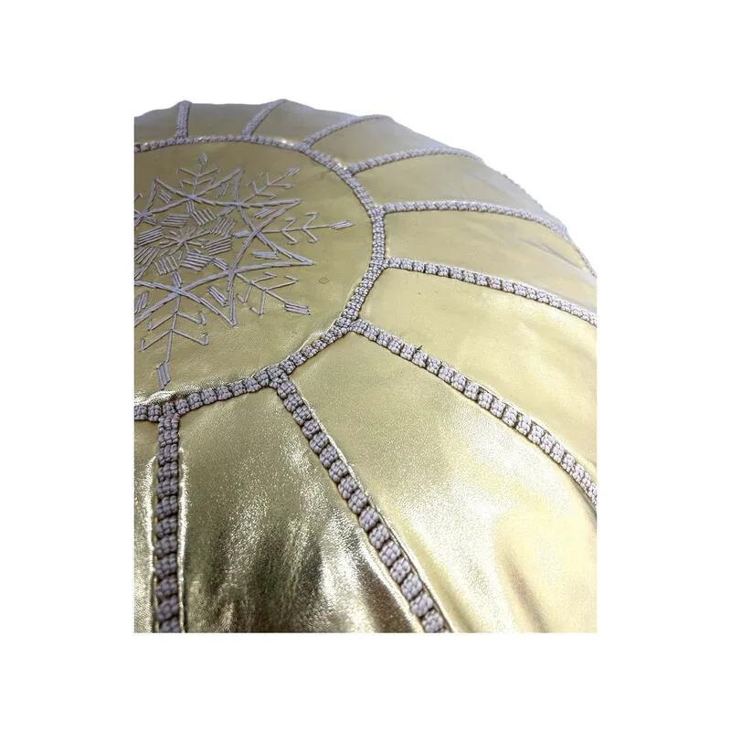 F-PF101-CG Moroccan pouffe in champagne gold leather