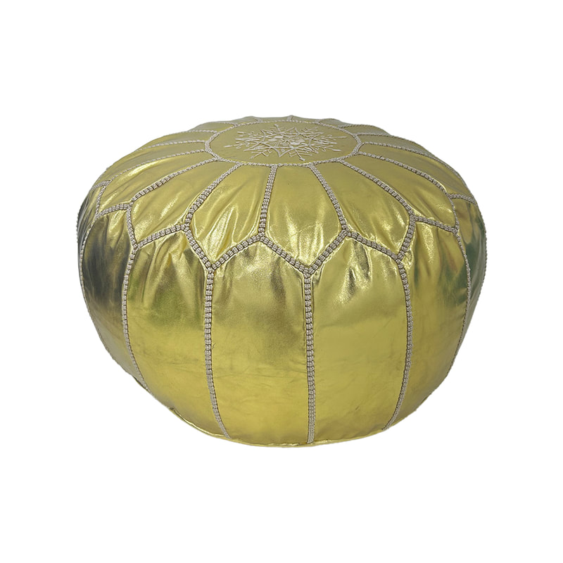 F-PF101-CG Moroccan pouffe in champagne gold leather