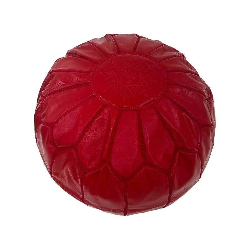 F-PF101-DR Moroccan pouffe in dark red leather