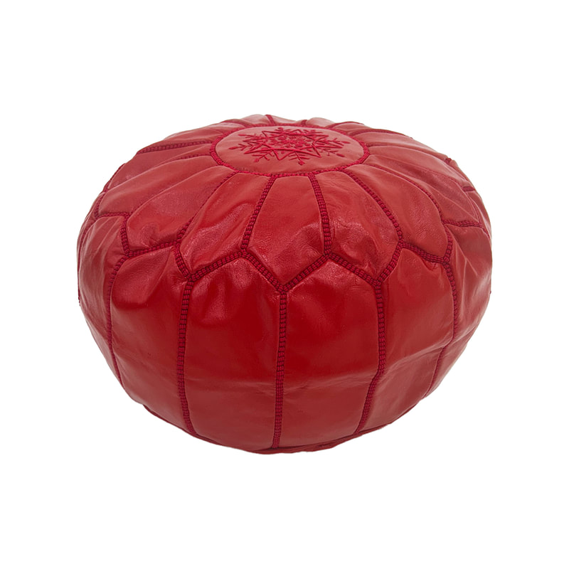 F-PF101-DR Moroccan pouffe in dark red leather