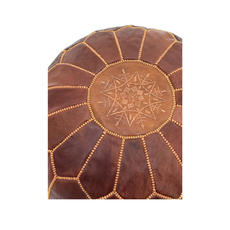 F-PF101-DT Moroccan pouffe in dark tan leather