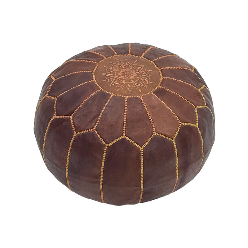 F-PF101-DT Moroccan pouffe in dark tan leather