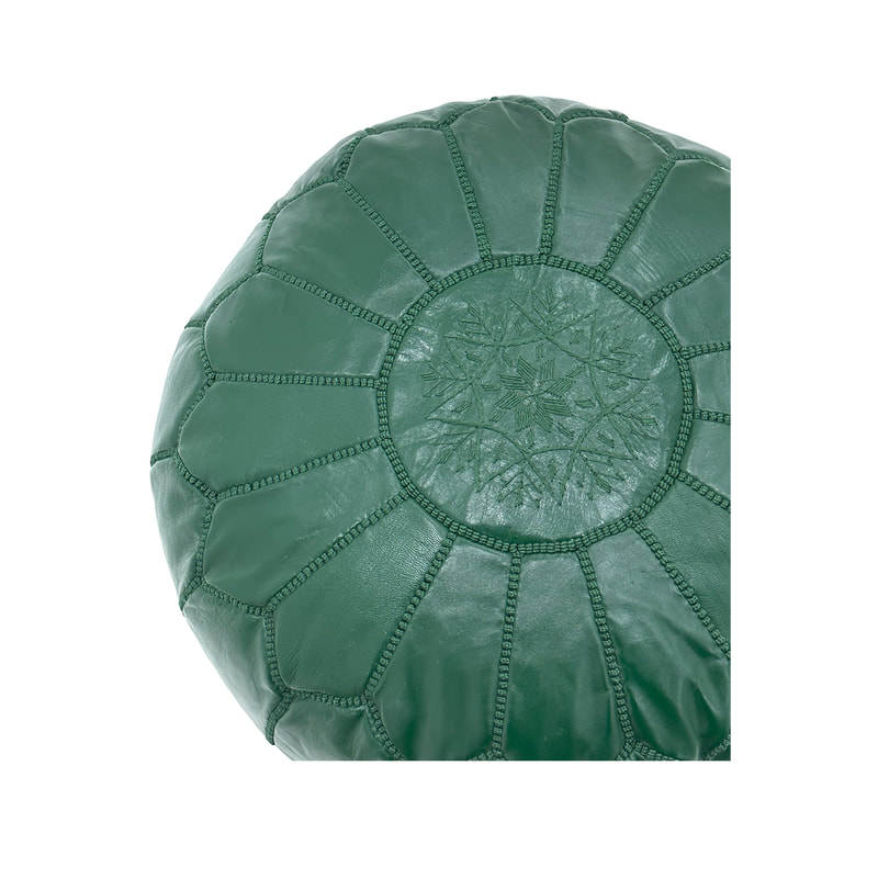 F-PF101-EG Moroccan pouffe in emerald green leather
