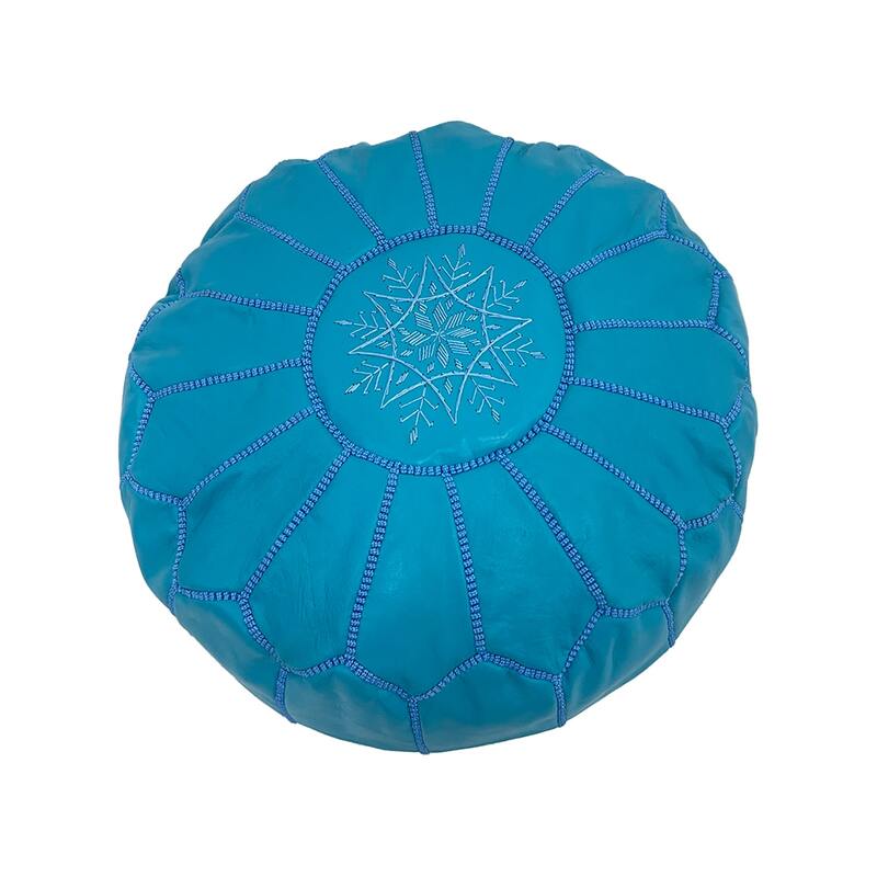 F-PF101-LB Moroccan pouffe in light blue leather