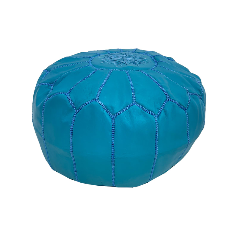 F-PF101-LB Moroccan pouffe in light blue leather