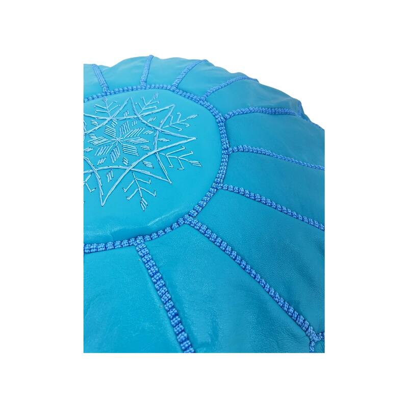 F-PF101-LB Moroccan pouffe in light blue leather