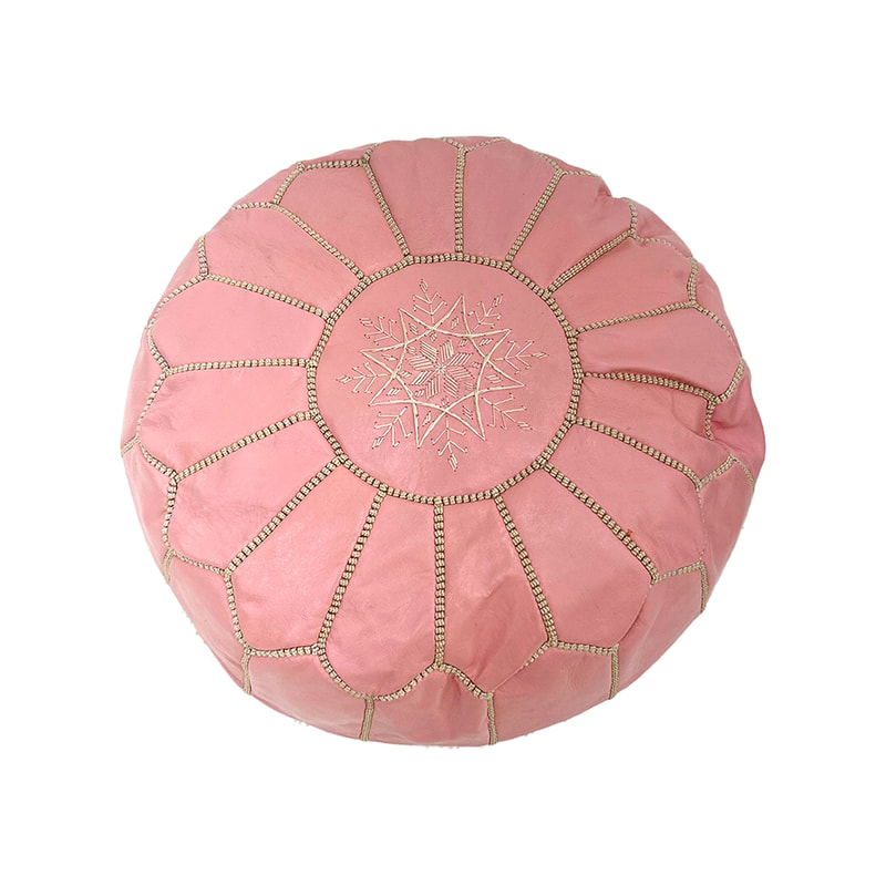 F-PF101-LP Moroccan pouffe in light pink leather