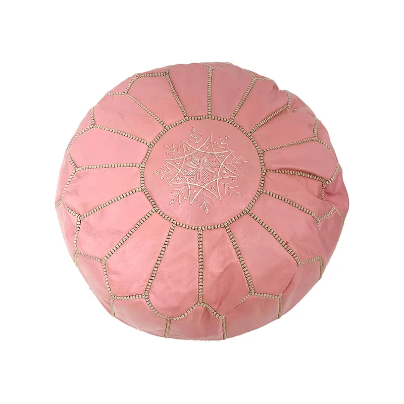 F-PF101-LP Moroccan pouffe in light pink leather