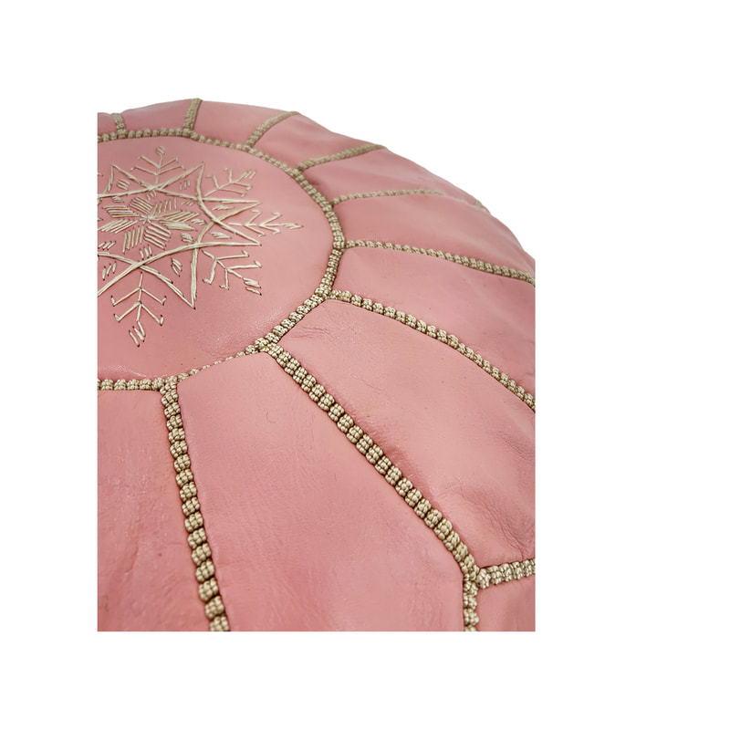 F-PF101-LP Moroccan pouffe in light pink leather