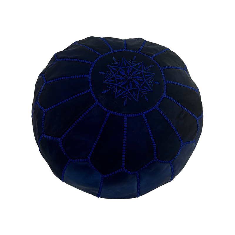 F-PF101-MB Moroccan pouffe in dark blue leather