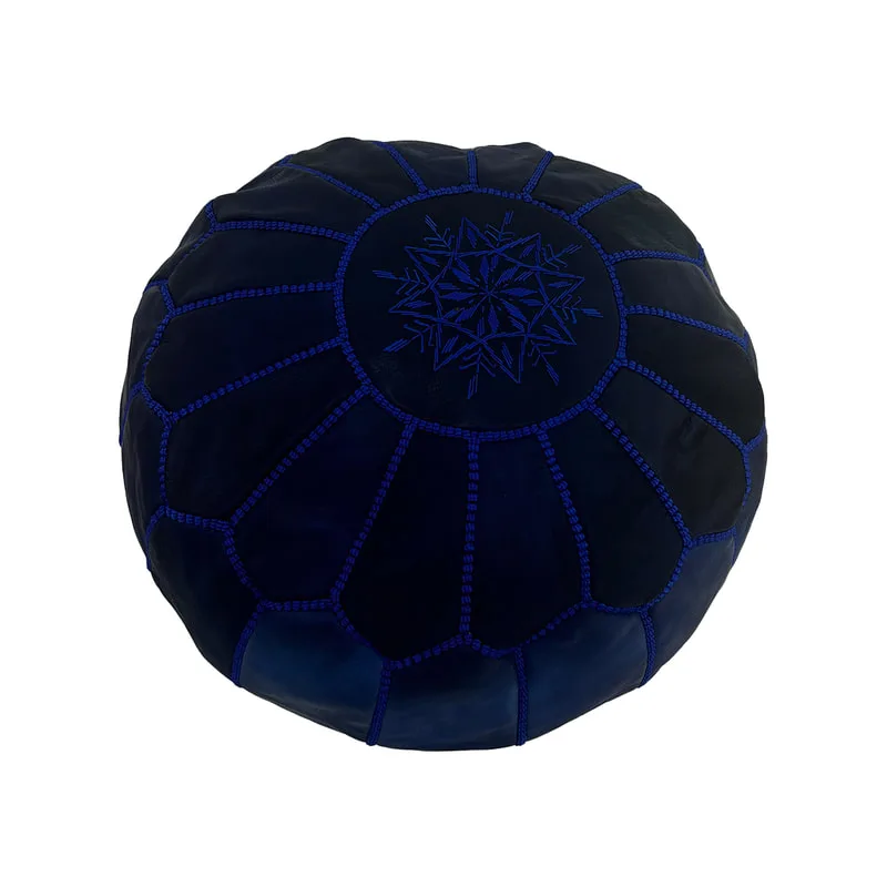 F-PF101-MB Moroccan pouffe in dark blue leather