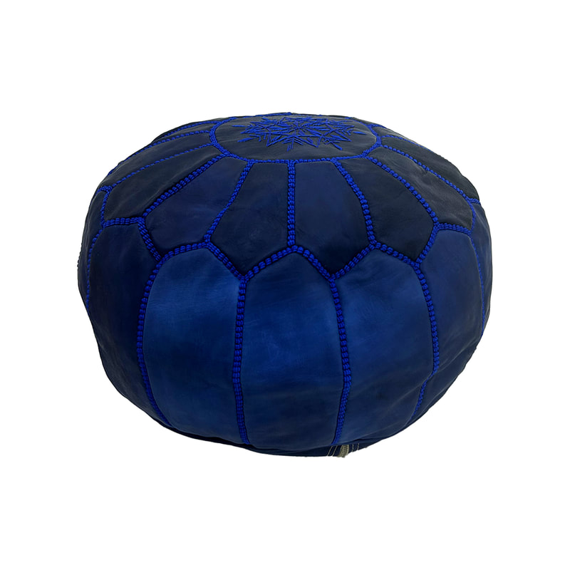 F-PF101-MB Moroccan pouffe in dark blue leather