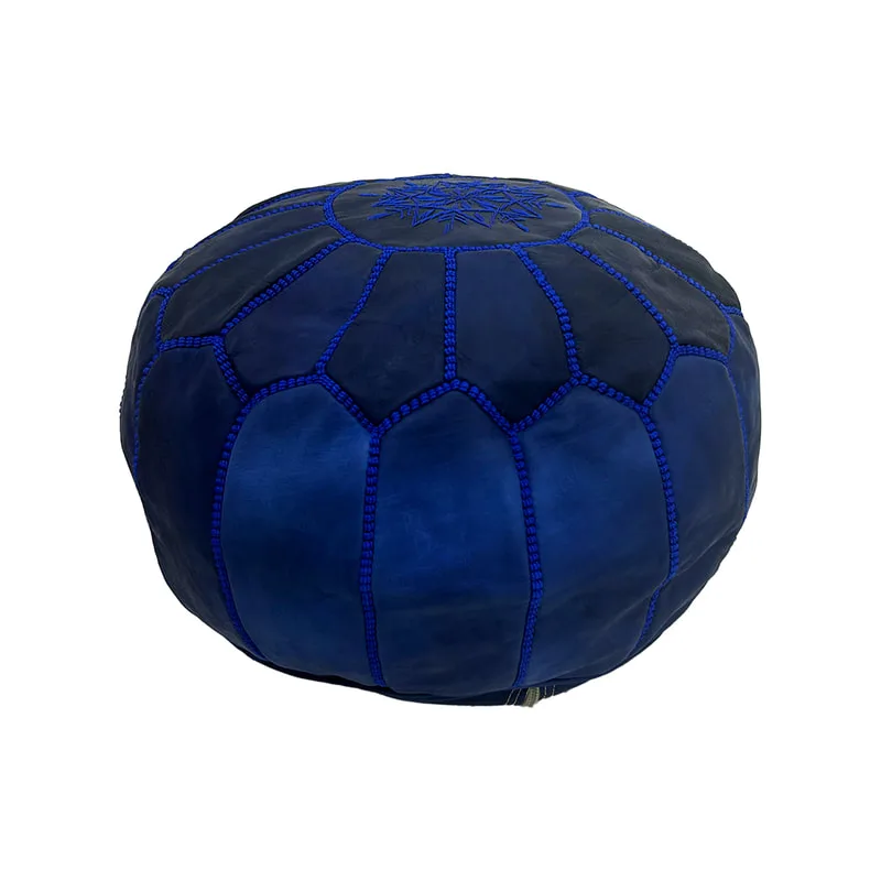 F-PF101-MB Moroccan pouffe in dark blue leather