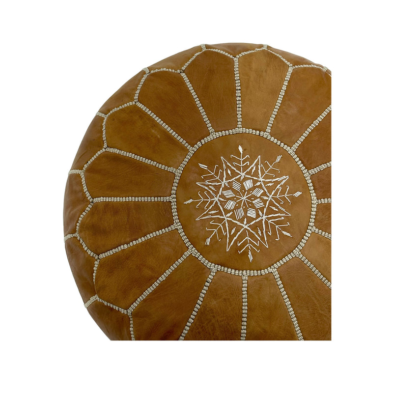 F-PF101-MT Moroccan pouffe in mid tan leather 