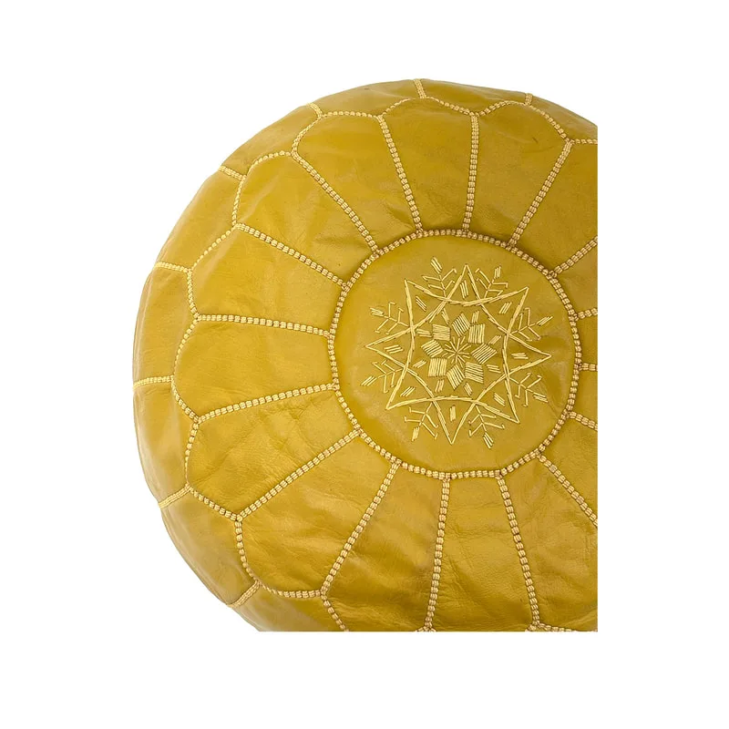 F-PF101-MY Moroccan pouffe in mustard yellow leather
