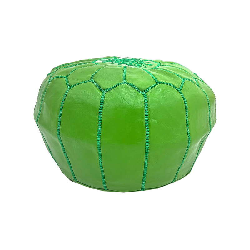 F-PF101-OG Moroccan pouffe in olive green leather